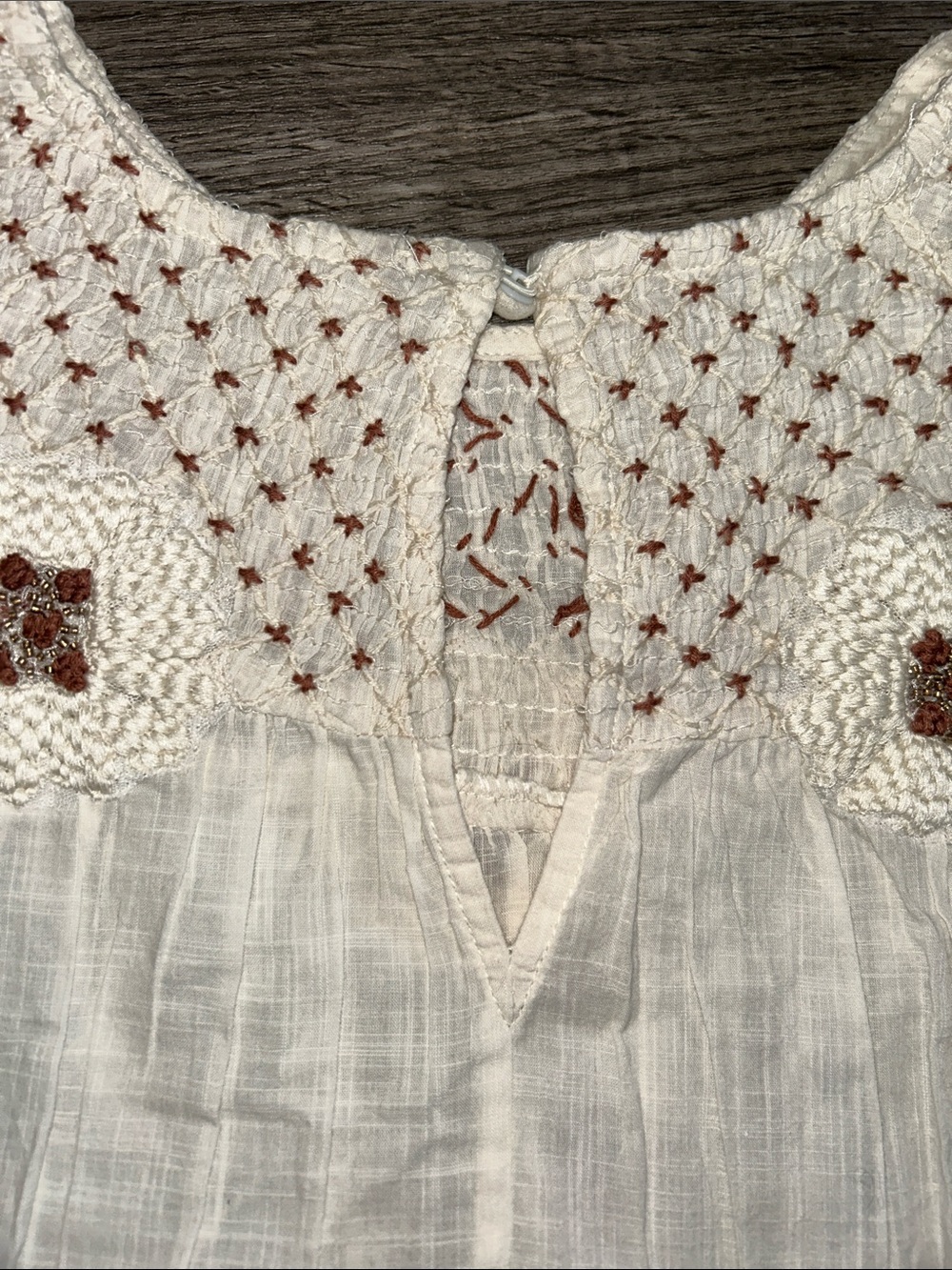 Anthropologie Boho Embroidered Cotton Peasant Blouse Ivory XL - Picture 6 of 9